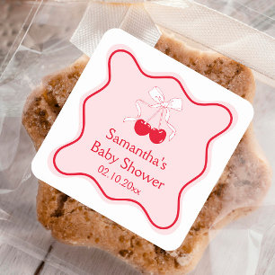 Kers på toppen Baby Shower Förmån Fyrkantigt Klistermärke