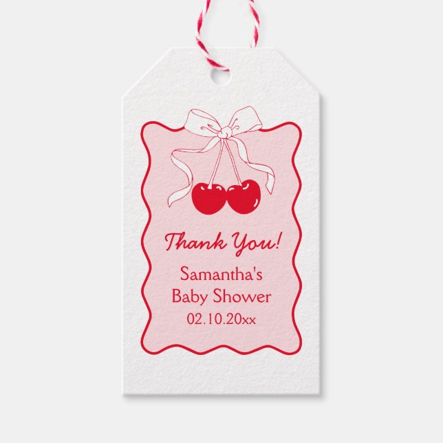 Kersikor på toppen Baby Shower-favorit Presentetikett (Framsidan)