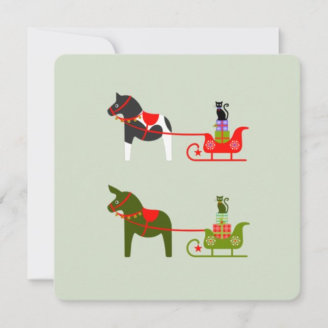 kerst dala paarden met arrenslee en katten inbjudningar (Framsida)