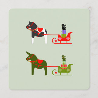 kerst dala paarden met arrenslee en katten inbjudningar
