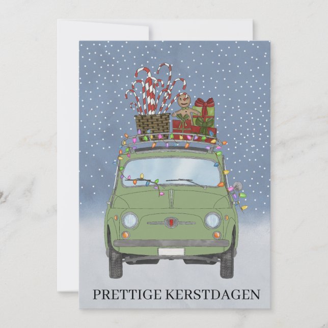 Kerstdagen Nederländska juldagen Grönt Fiat 500 Julkort (Framsida)