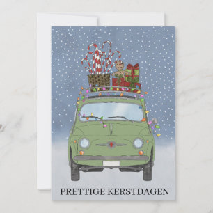 Kerstdagen Nederländska juldagen Grönt Fiat 500 Julkort