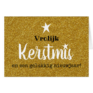 Kerstkaart glitter en glamour goud ster hälsningskort