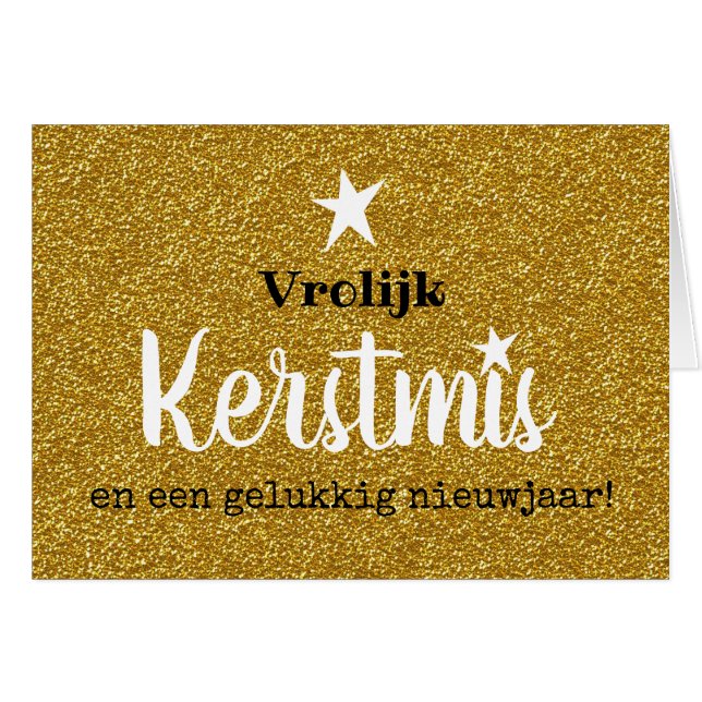 Kerstkaart glitter en glamour goud ster hälsningskort (Framsidan Horizontal)