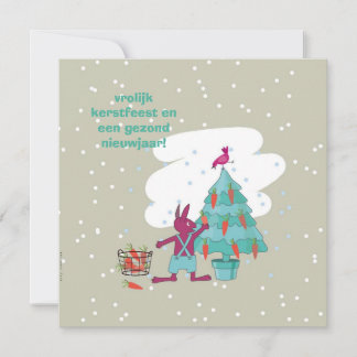 kerstkaart met konijn en wortelversiering kort