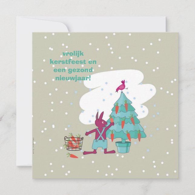 kerstkaart met konijn en wortelversiering kort (Framsida)