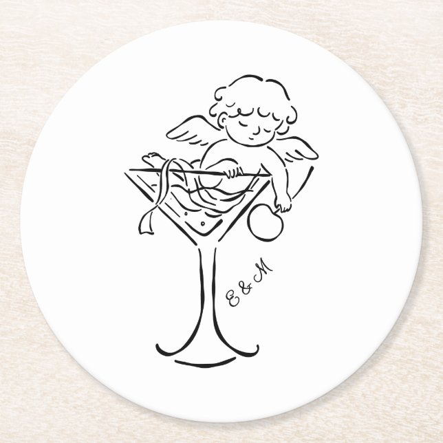 Kerub Cupid Cocktail Bröllop Förlovning  Underlägg Papper Rund (Framsidan)
