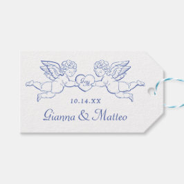 Keruber som håller hjärta par Cupidons initialer Presentetikett