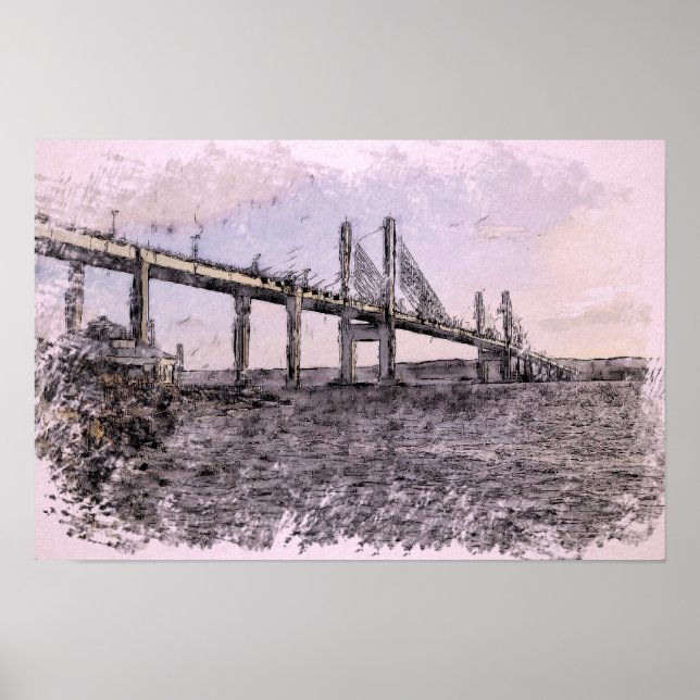 Kessock Bridge Inverness Konstnärlig akvarell Poster (Framsidan)