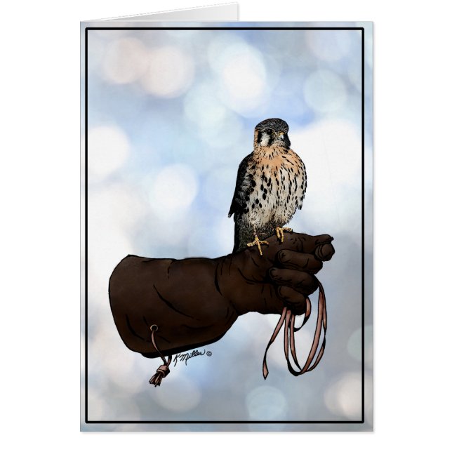 Kestrel om handskillustration hälsningskort (Framsidan)