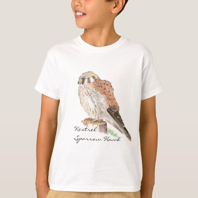 Kestrel Sparrow Hawk, Watercolor Bird Tee Shirt (Framsida)