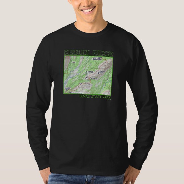 Kesugi Ridge Hiking Map Denali State Park Alaska S T Shirt (Framsida)