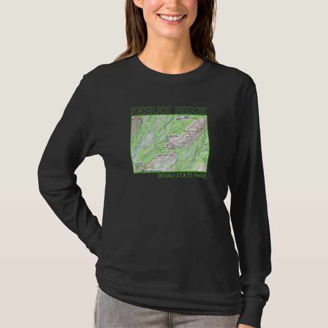 Kesugi Ridge Hiking Map Denali State Park Alaska S T Shirt (Framsida)