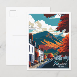 Keswick England vintage resor illustration Vykort