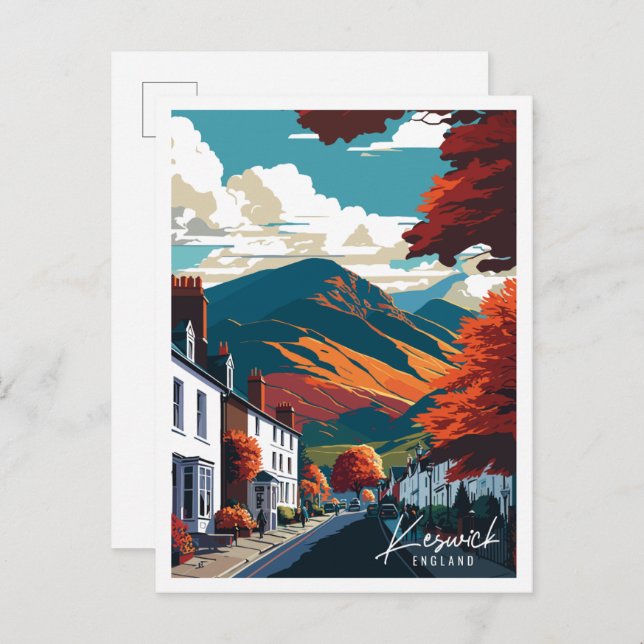 Keswick England vintage resor illustration Vykort (Fram/baksida)