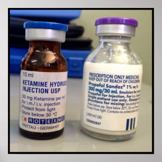 Ketamin och Propofol injektionsflaskor Poster