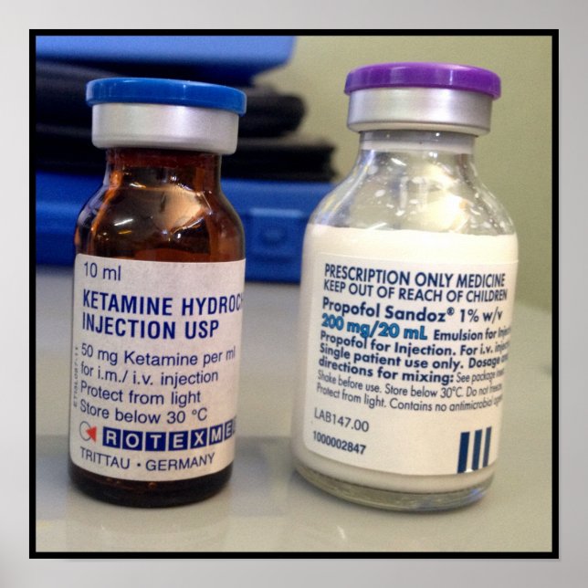 Ketamin och Propofol injektionsflaskor Poster (Framsidan)