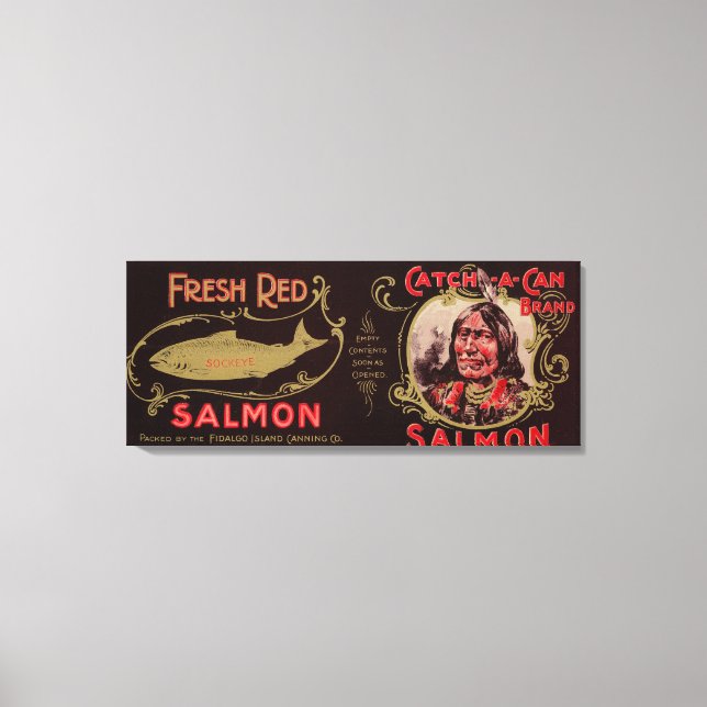 Ketchican, Alaska - Catch-A-can Salmon Label Canvastryck (Framsida)