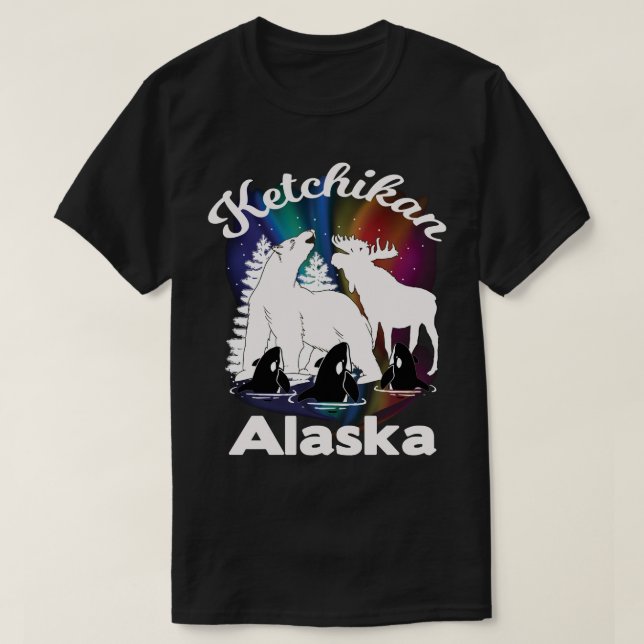 Ketchikan Alaska Aurora Borealis Bear Orca Moose S T Shirt (Design framsida)