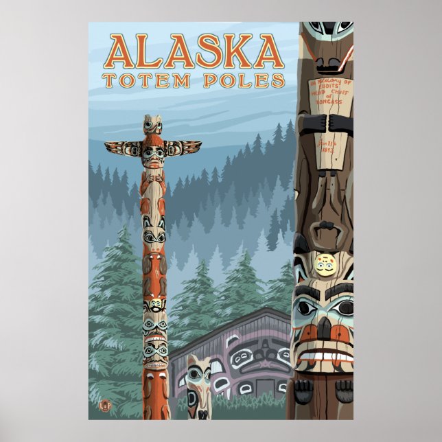 Ketchikan, Alaska - byn Saxman Totem Poster (Framsidan)