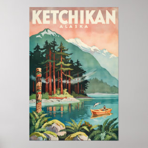 Ketchikan Alaska Flod Illustration Resa Konst Poster