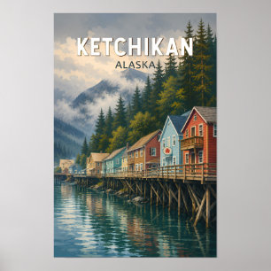 Ketchikan Alaska Illustration Resa Konst Vintage Poster