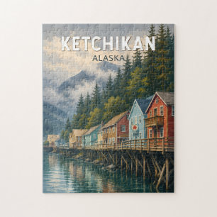 Ketchikan Alaska Illustration Resa Konst Vintage Pussel