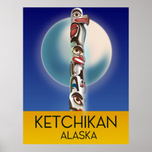 Ketchikan Alaska Totem Pole Travel-affisch Poster