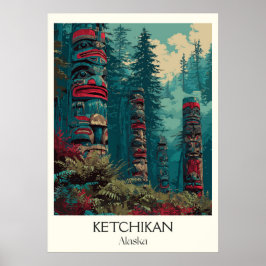 Ketchikan Alaska Totempålar Skog Poster