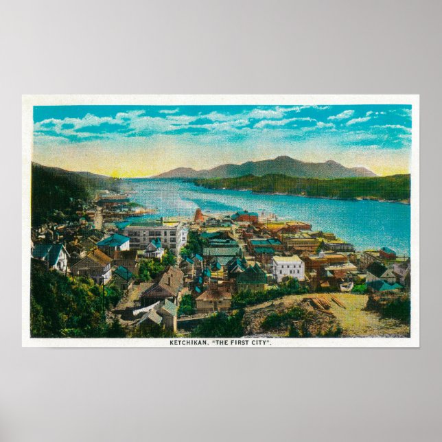 Ketchikan, Alaska Town View - First City Poster (Framsidan)