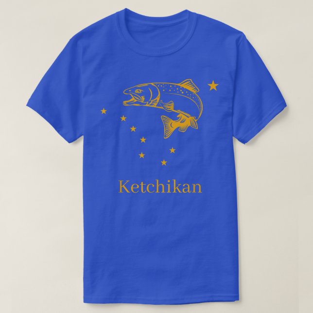 Ketchikan Salmon Alaska Statlig flagga Fishing  T Shirt (Design framsida)