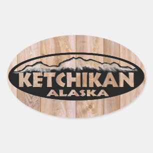 Ketchikan träAlaska undertecknar ovala Ovalt Klistermärke