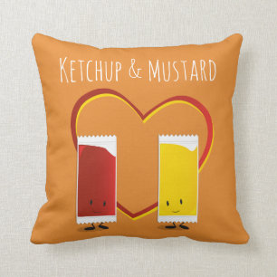 Ketchup och senap med hjärta och ord kudde