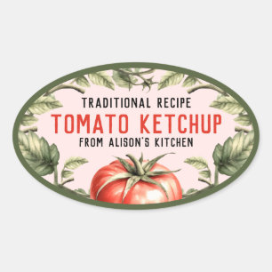 Ketchup oval canninglabel med vattenfärgstomat ovalt klistermärke