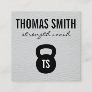 Kettle Bell Personal Trainer White Leather Fyrkantigt Visitkort
