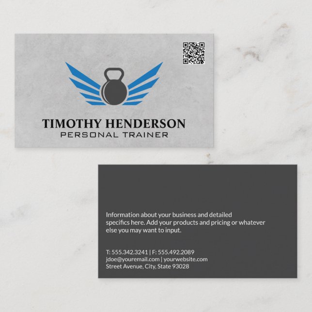 Kettle Bell | QR-kodalternativ för Fitness Visitkort (Fram/baksida)