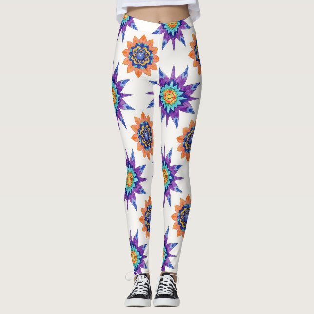 Kettle Bells Blommiga Mandalas Sömlöst Mönster Leggings (Framsida)