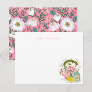 Kettle & Tea Tin Rosa Blommigt Stationship Note Ca Anteckningskort