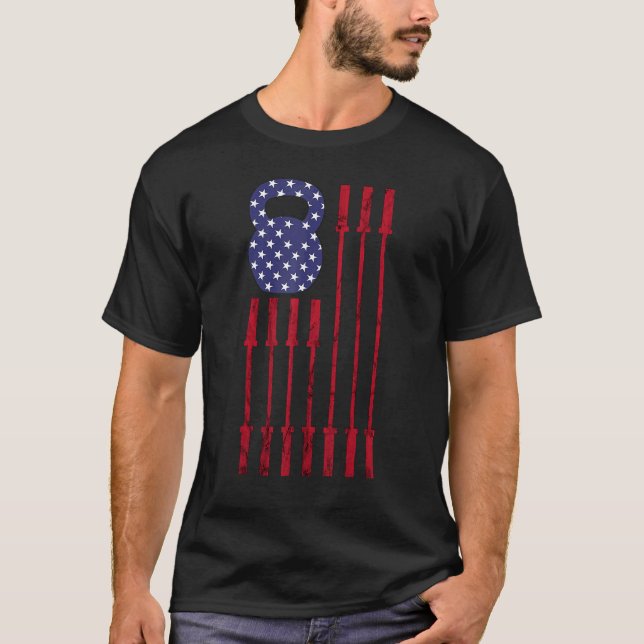 Kettlebell Gym Workout American Flagga Usa 4:e av  T Shirt (Framsida)