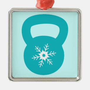 Kettlebell med en gullig Snowflake Julgransprydnad Metall