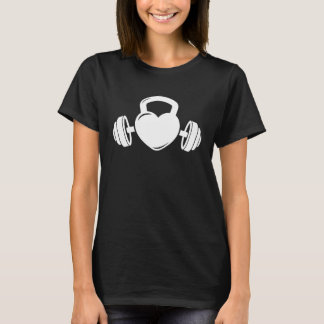 Kettlebell och skrotthantel Hjärtat älskar Gym trä T Shirt