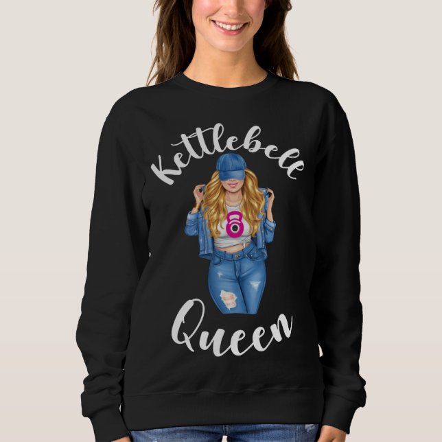 Kettlebell Queen Blonde Girl Woman Sassy Gym Worko T Shirt (Framsida)