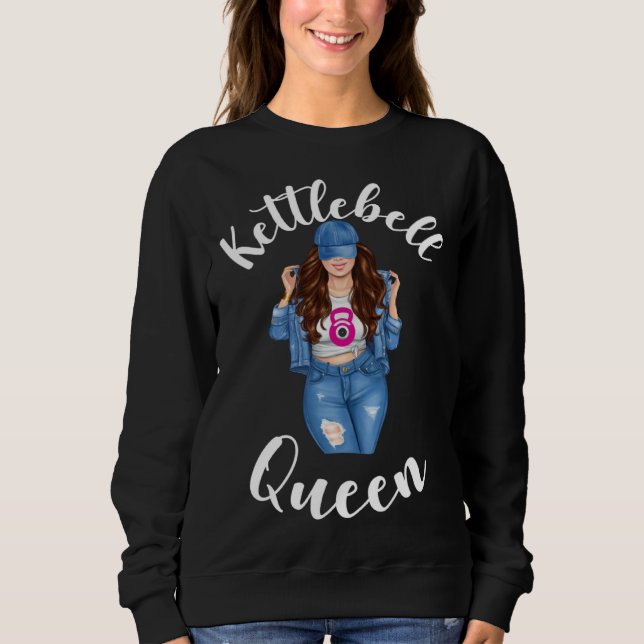 Kettlebell Queen Brunette Girl Woman Sassy Gym Wor T Shirt (Framsida)