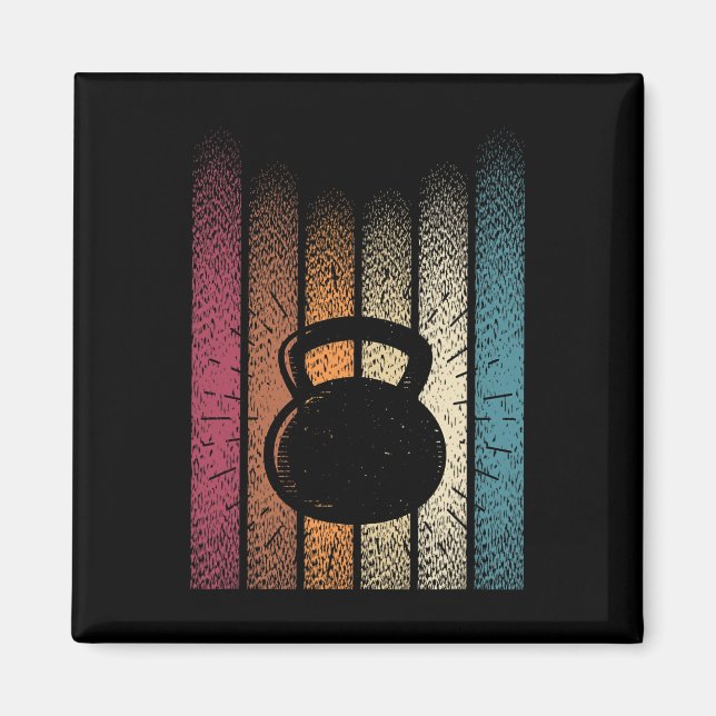 Kettlebell Retro Workout Powerlift BodyBuilder Magnet (Framsidan)