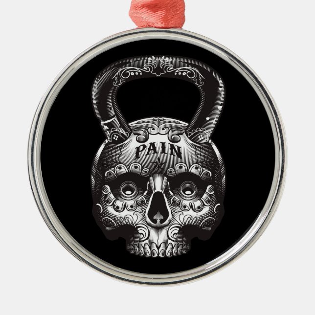 Kettlebell Skull - Gym Workout Motivational Julgransprydnad Metall (Framsidan)