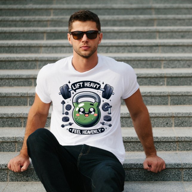 Kettlebell Workout, Hiss Heavy, Feel Himmelsk T Shirt (Skapare uppladdad)