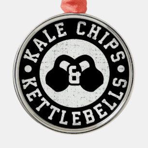 Kettlebells och Kale Chip - Funny Novelty Workout Julgransprydnad Metall