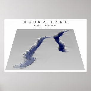 Keuka karta för sjö 3d poster