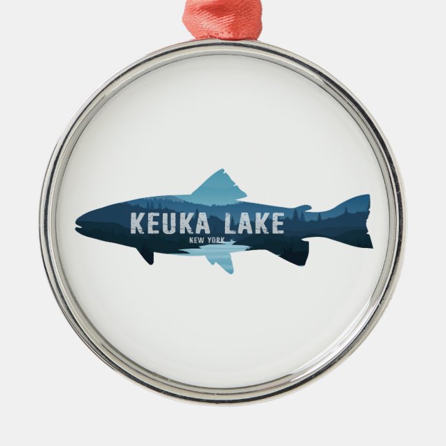 Keuka Lake New York Fisk Julgransprydnad Metall (Framsidan)