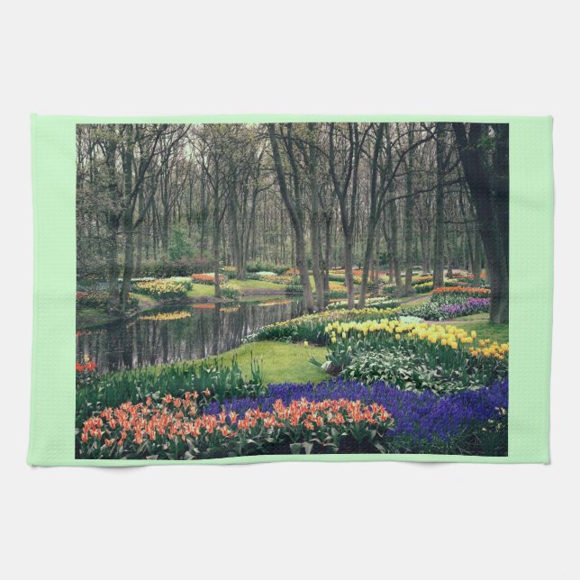 Keukenhof en blom- bankett kökshandduk (Horisontell)